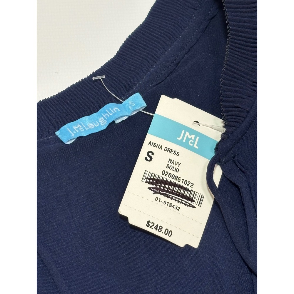 J.McLaughlin Aisha Dress Navy Blue Micro-Pleated Flutter Sleeve Midi Small NEW - Picture 8 of 14